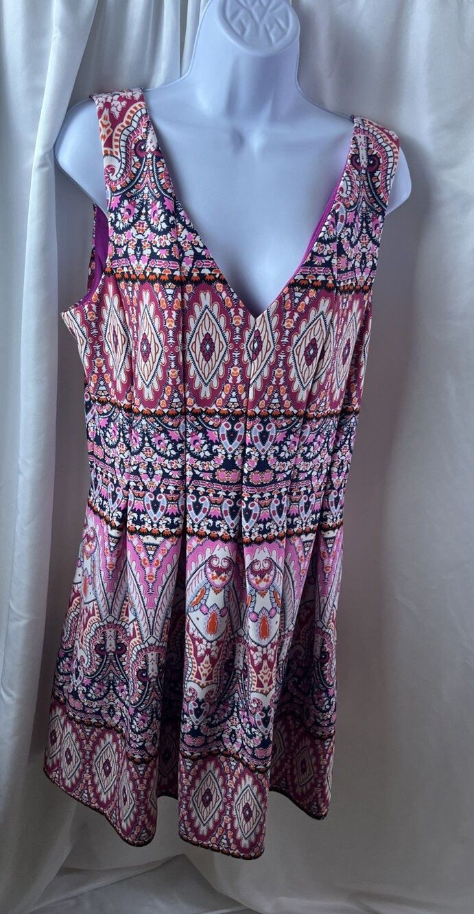 Vince Camuto Women’s Boho Geometric Paisley Fit & Flare Midi Dress Size 14